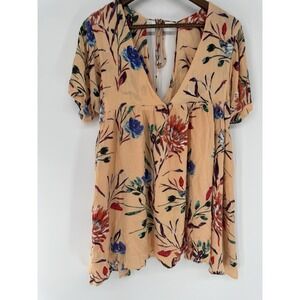 By Together orange floral Tunic Top M tropical resort beachy boho vacation